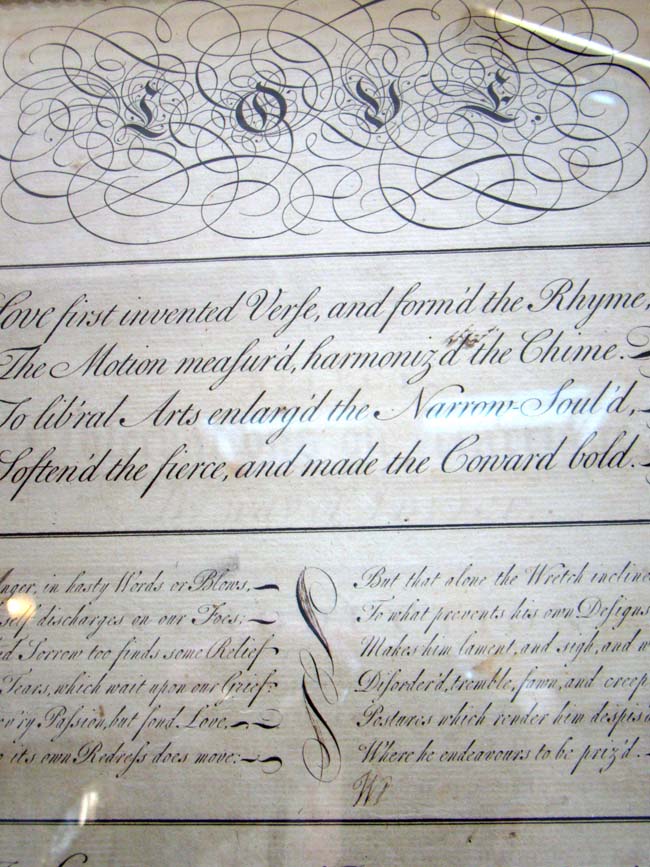 An original 18th century engraving entitled "LOVE" taken from "The Universal Penman" published in 1741.